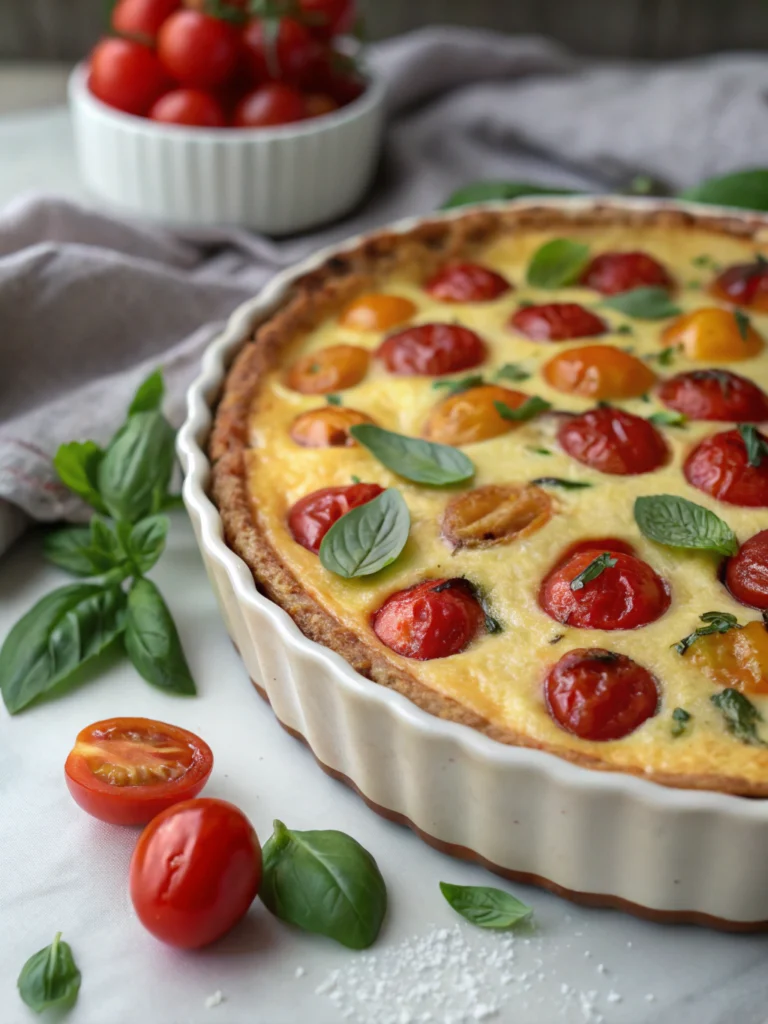Clafoutis aux tomates cerises et basilic
