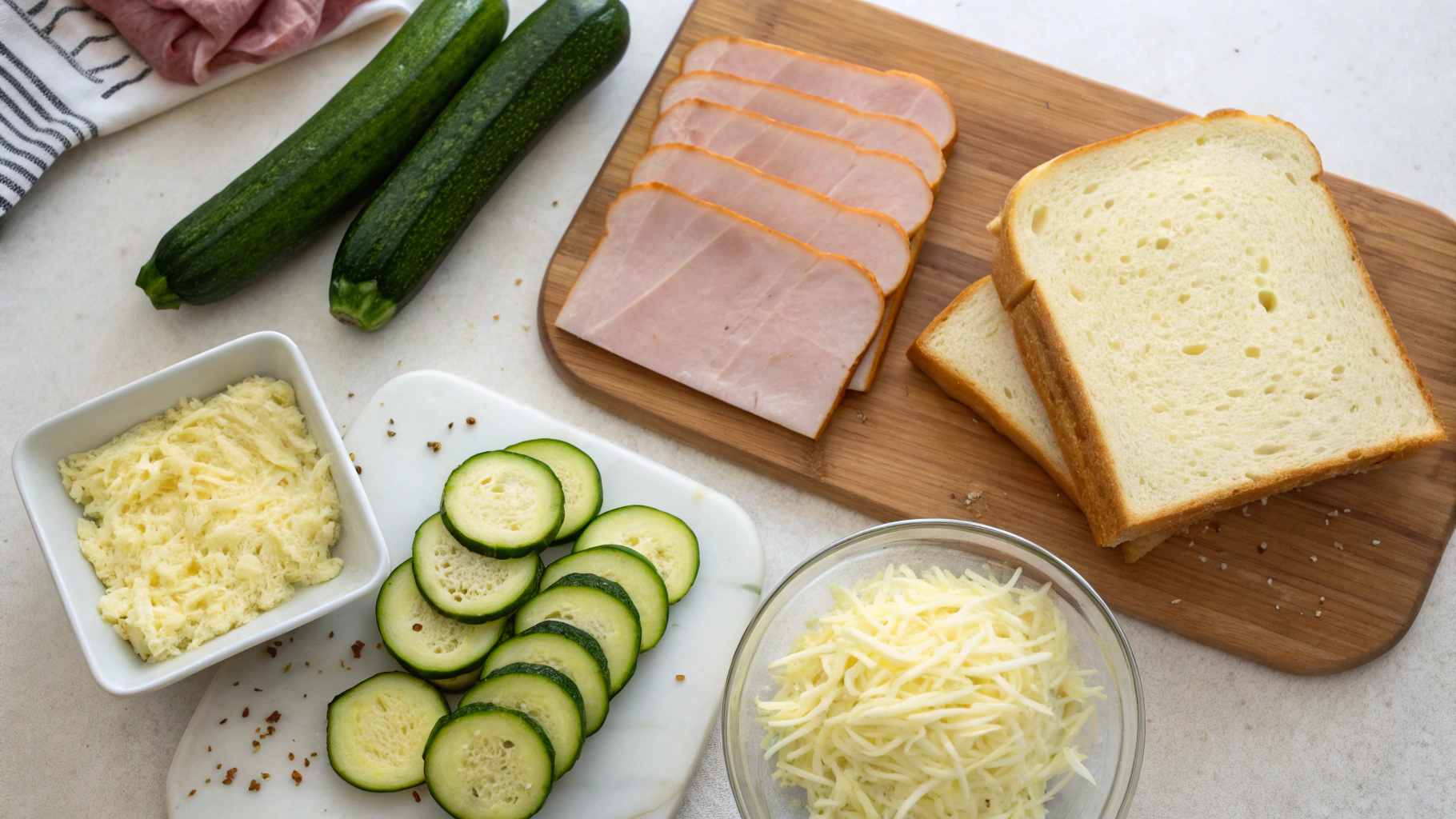 Ingrédients du Croque-monsieur courgette et mozzarella