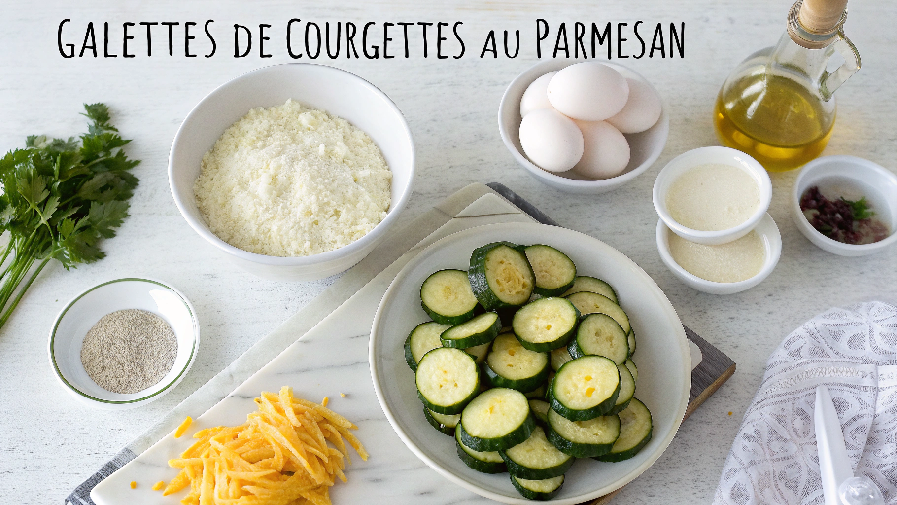 Ingrédients pour galettes de courgettes au parmesan