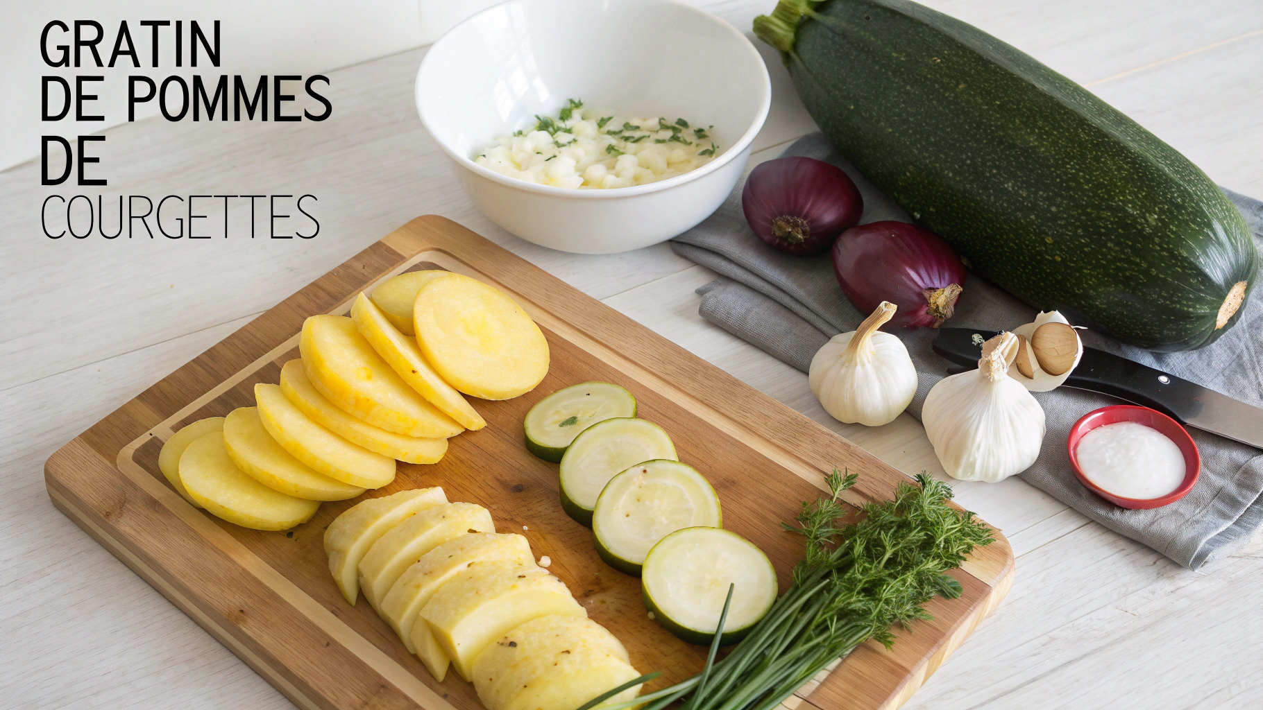 Ingrédients pour le gratin de pommes de terre et courgettes
