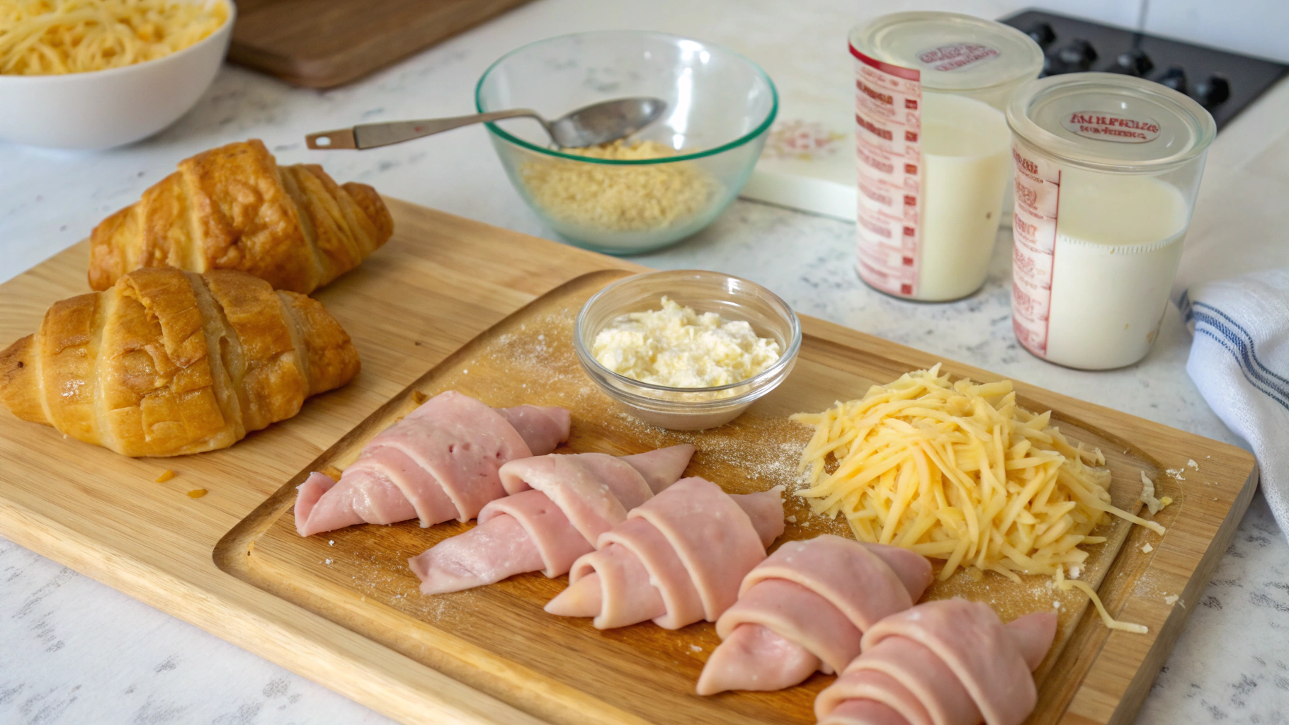 Ingrédients pour mini croissants jambon-fromage