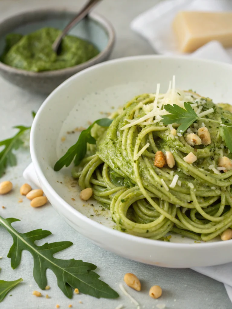 Pâtes au pesto de roquette fait maison