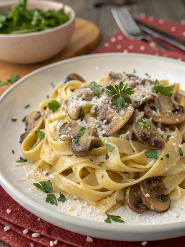 Pâtes aux champignons et crème ail