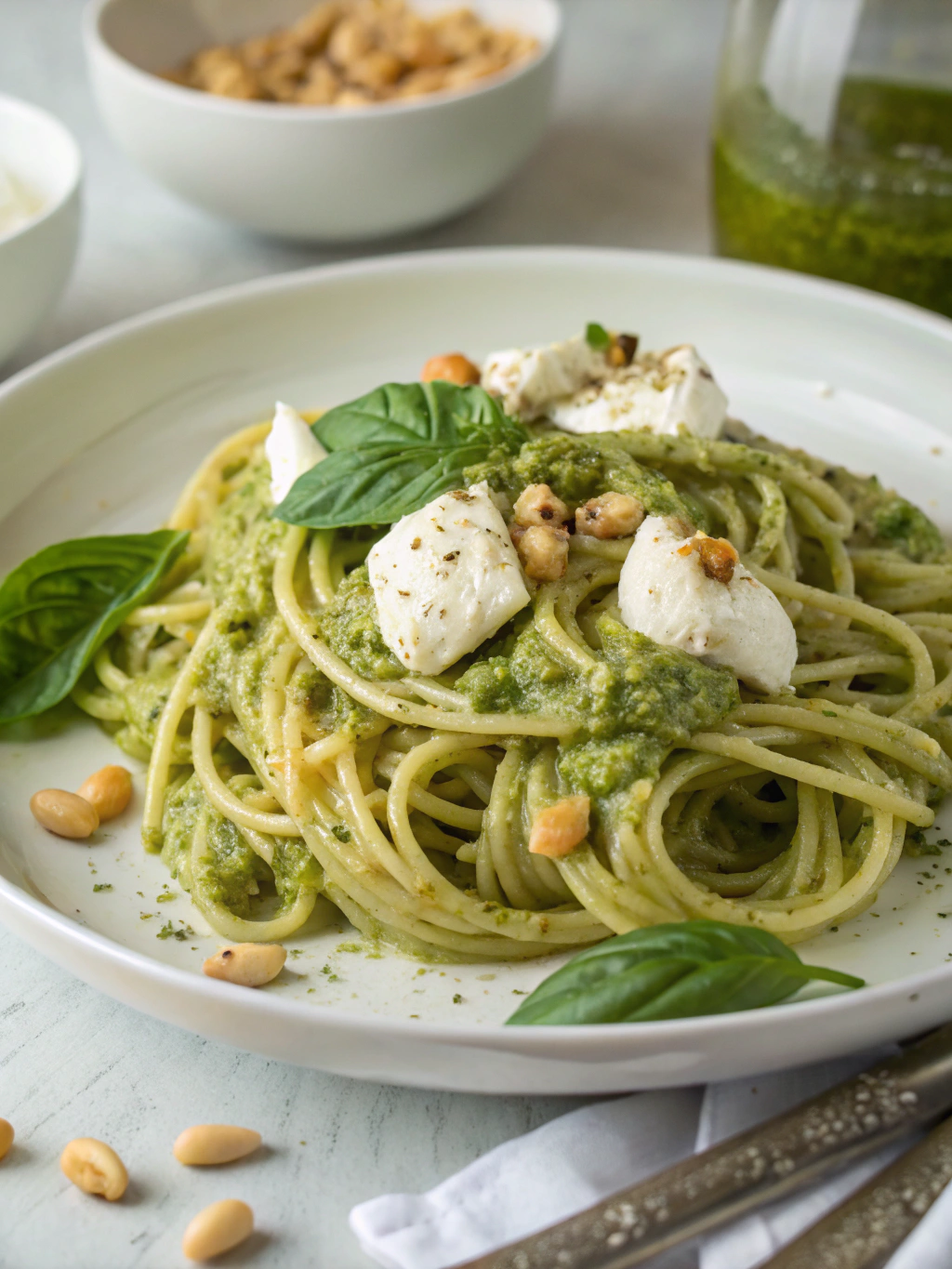 Pâtes crémeuses au pesto et burrata