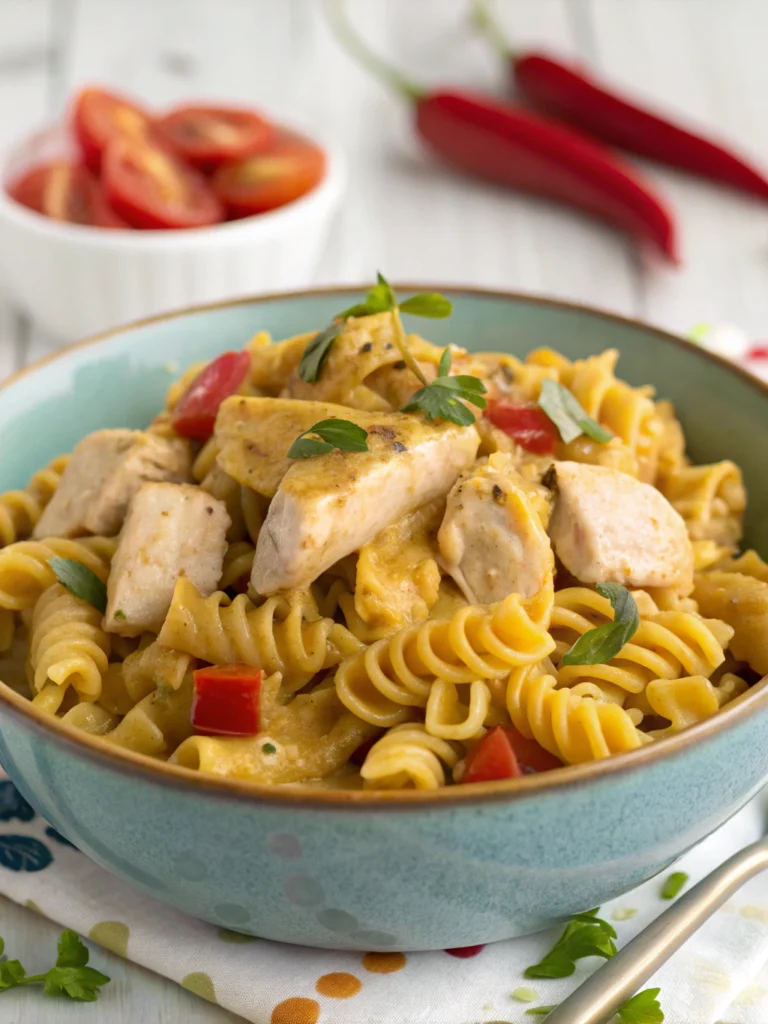 Pâtes froides poulet et sauce curry