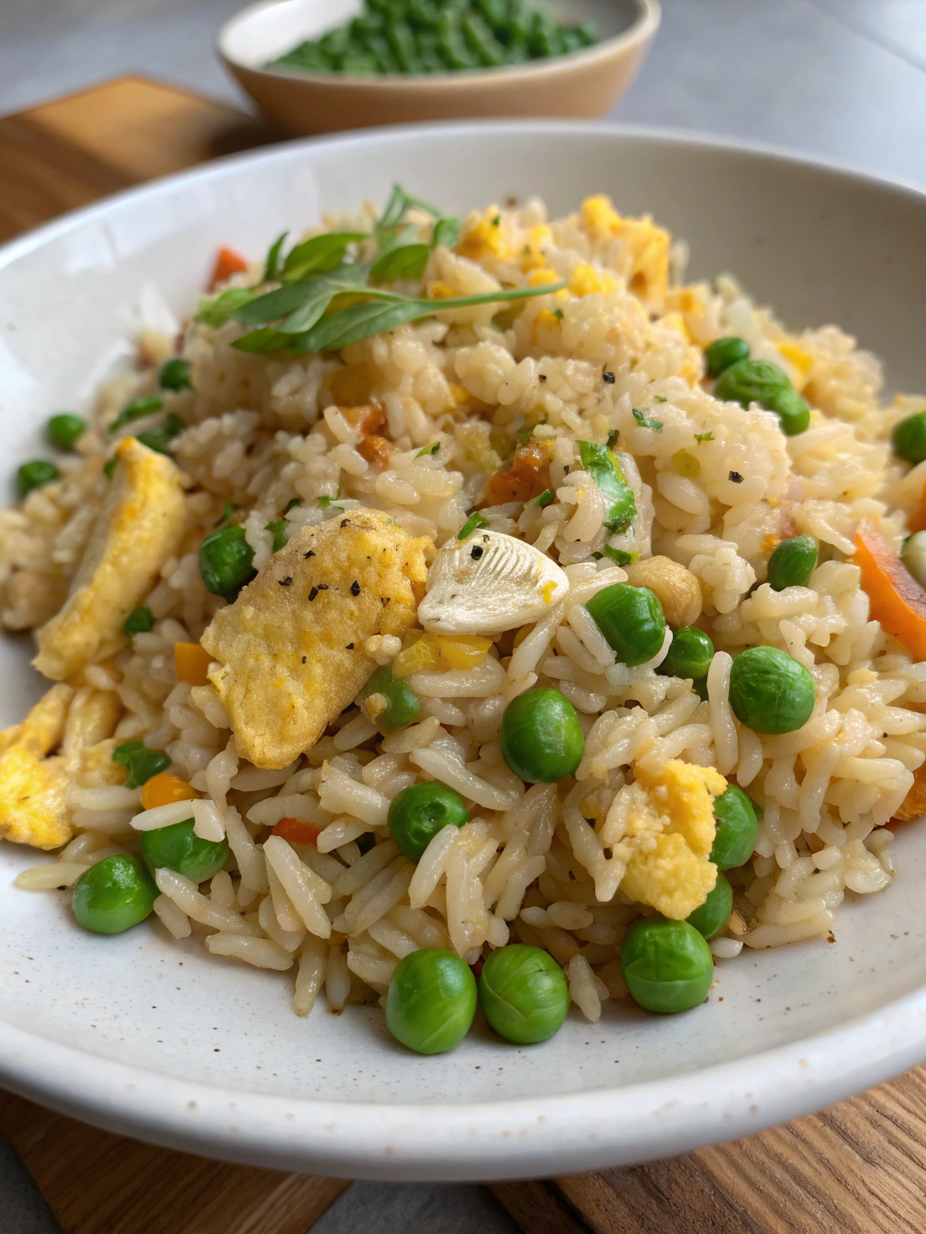 Riz sauté aux œufs et petits pois