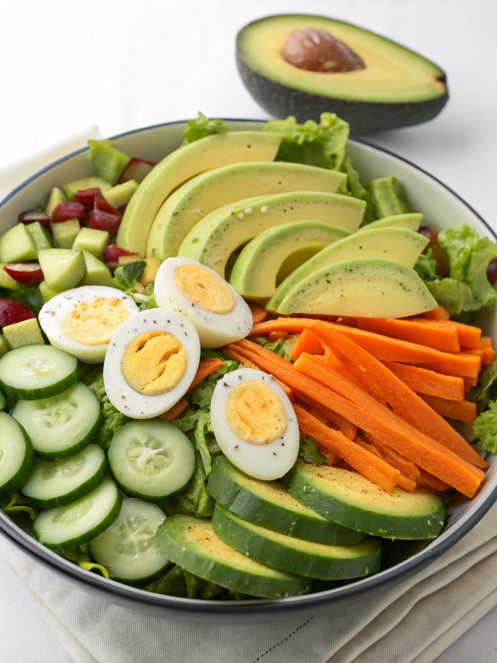 Salade d’avocat, œufs et crudités