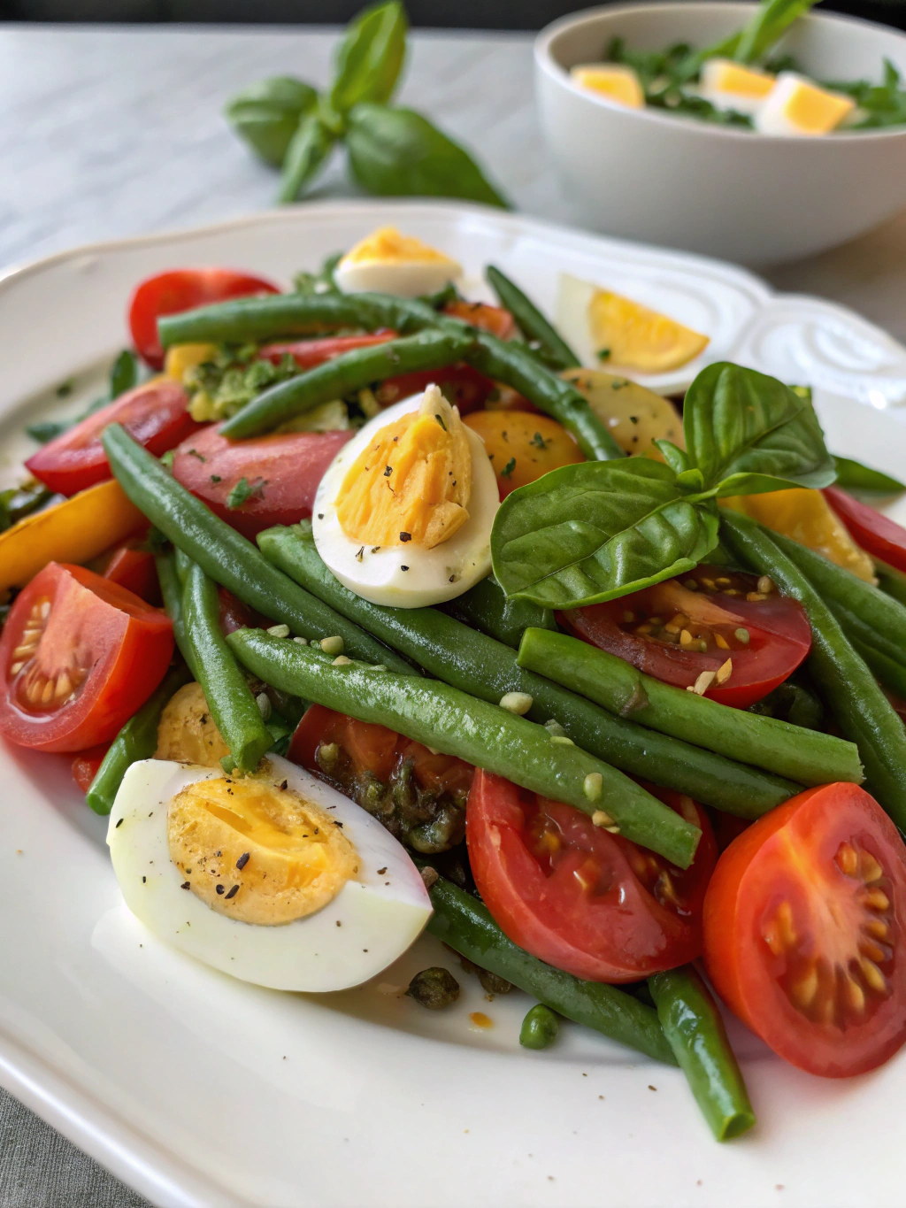 Salade de haricots verts, tomates et œufs