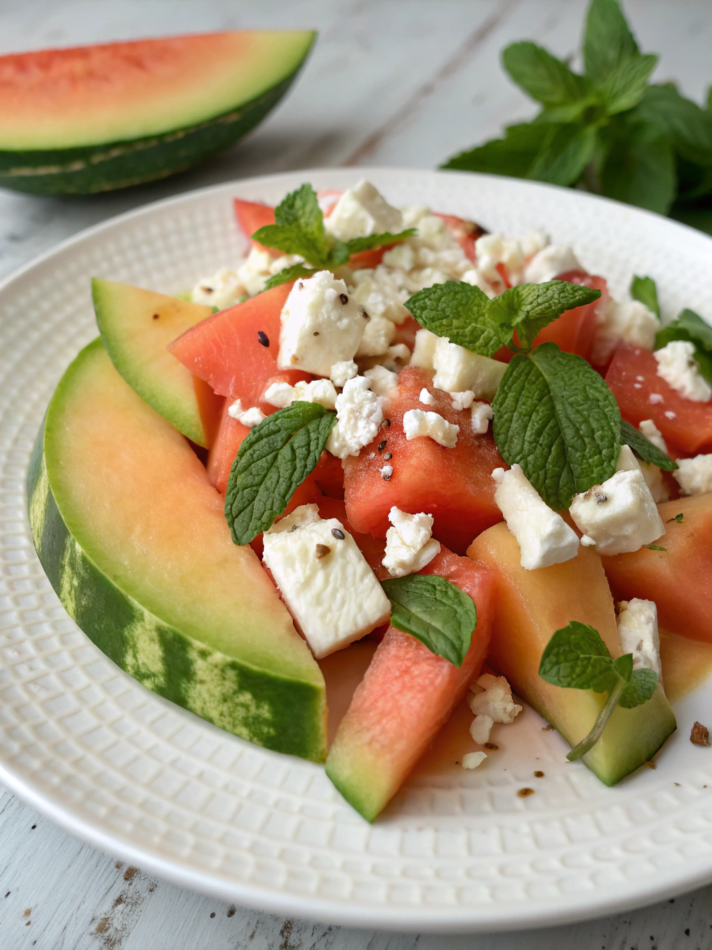 Salade de melon, feta et menthe