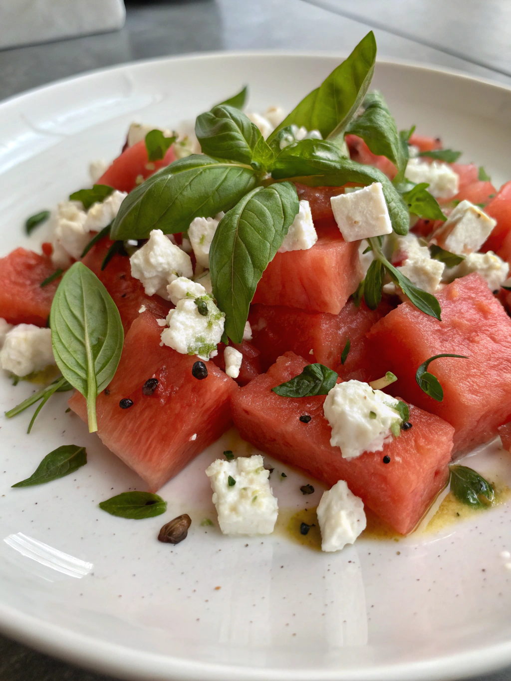Salade de pastèque, feta et basilic