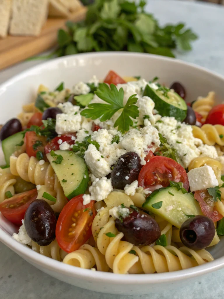 Salade de pâtes à la grecque avec feta et olives