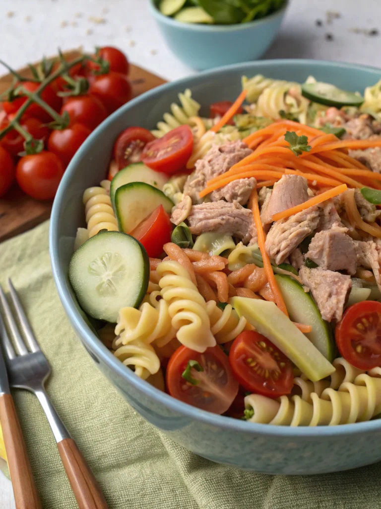 Salade de pâtes au thon et crudités