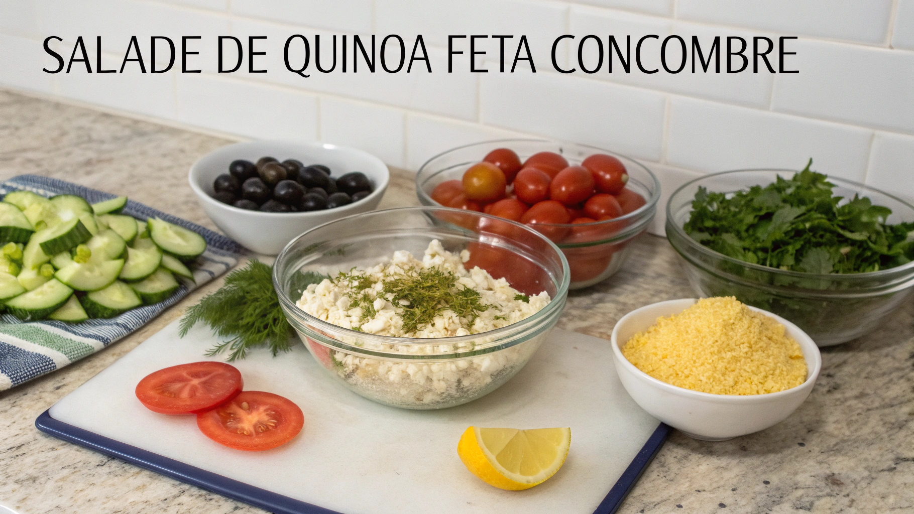Ingrédients pour salade de quinoa feta-concombre