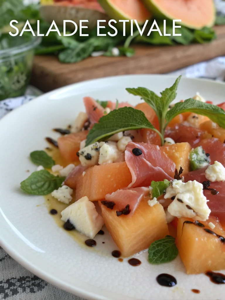Salade estivale melon-feta-jambon cru