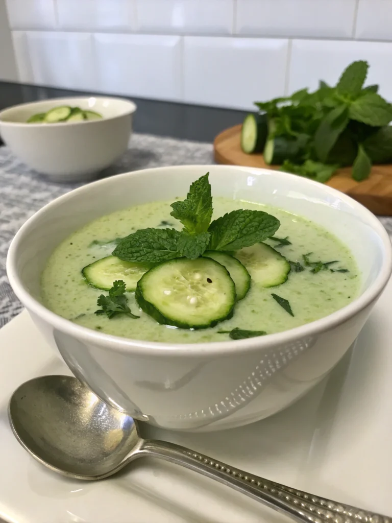 Soupe froide de concombre et menthe