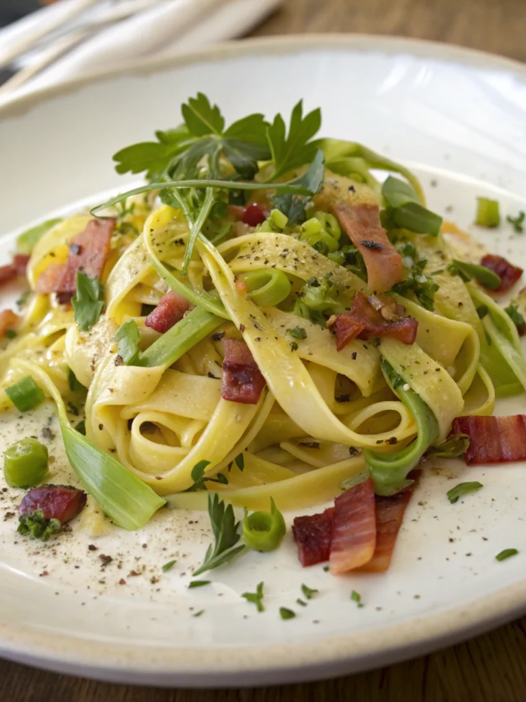 Tagliatelles poireaux et lardons