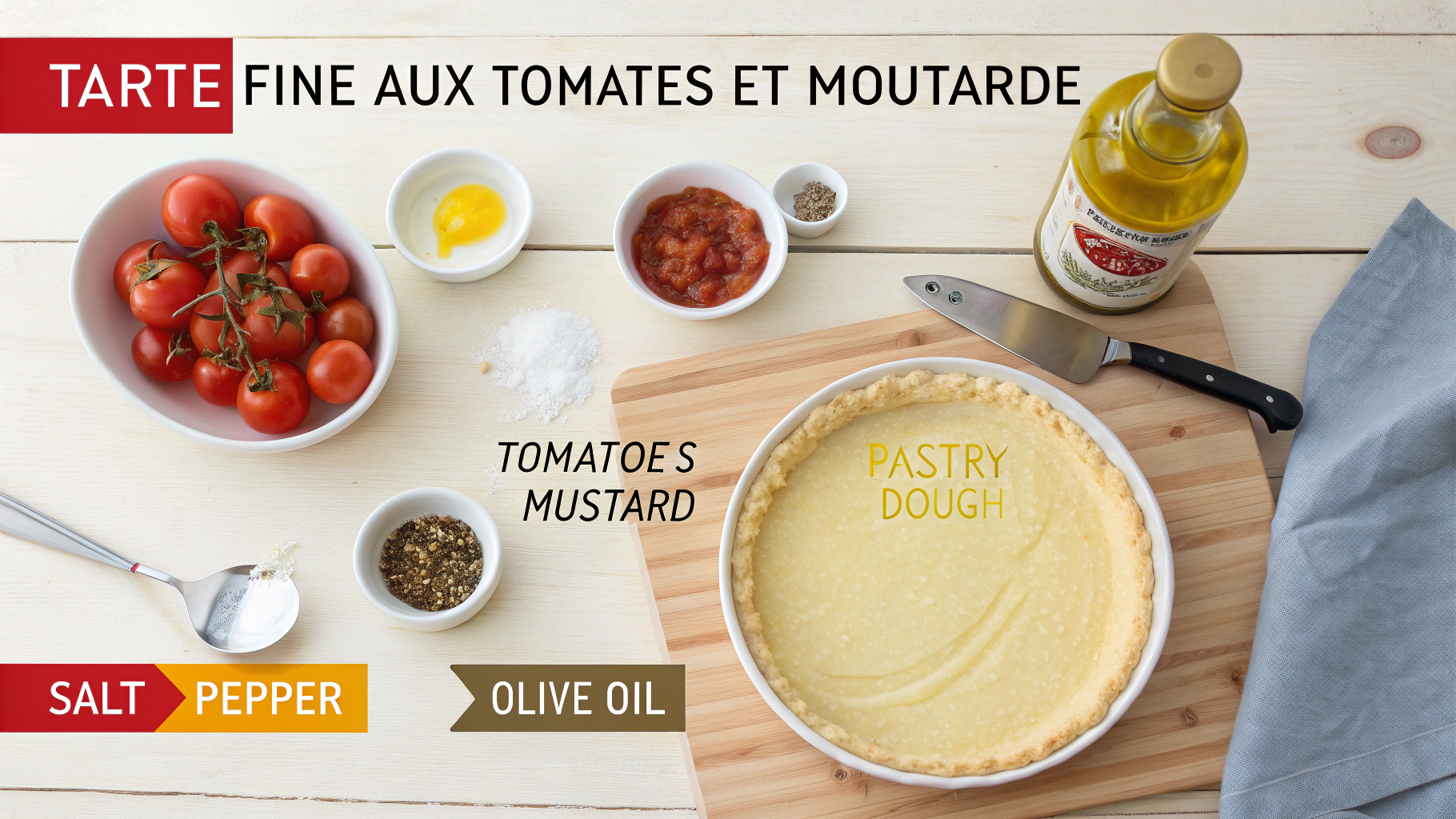 Ingrédients pour la Tarte fine aux tomates et moutarde