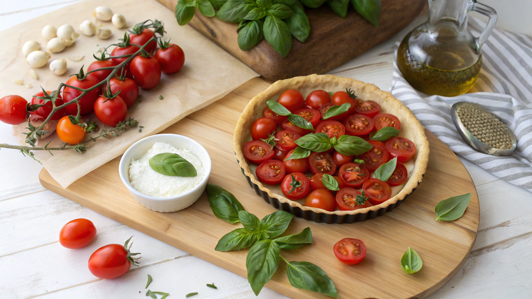 Ingrédients pour Tarte fine tomates cerises et basilic