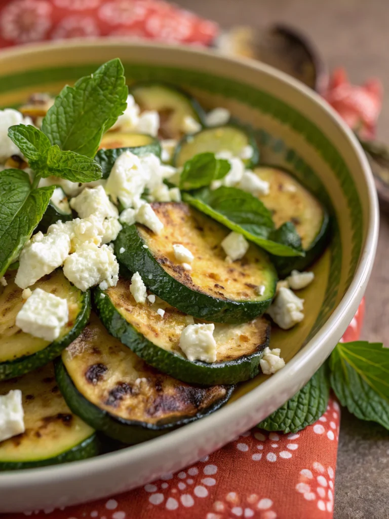 Toasts courgette, feta et menthe