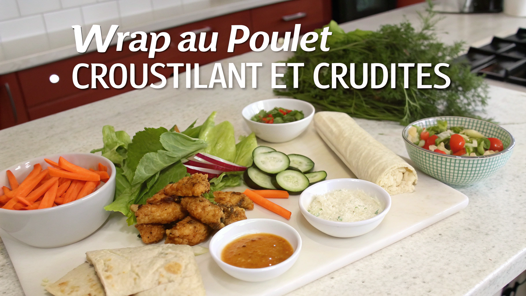 Ingrédients pour wrap au poulet croustillant et crudités
