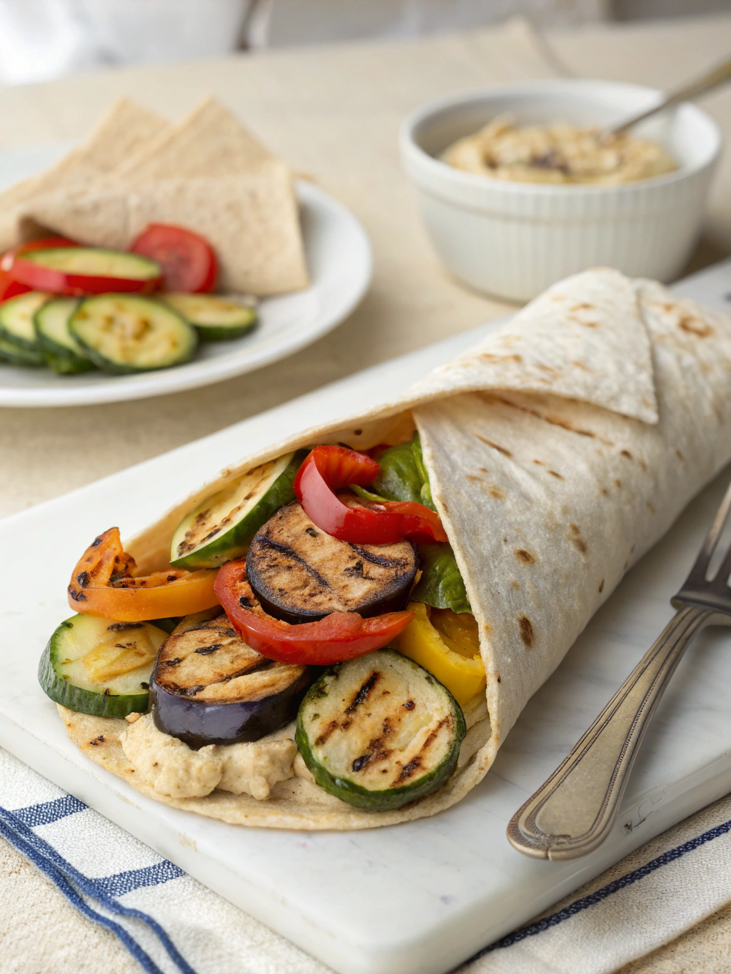 Wraps de légumes grillés et houmous