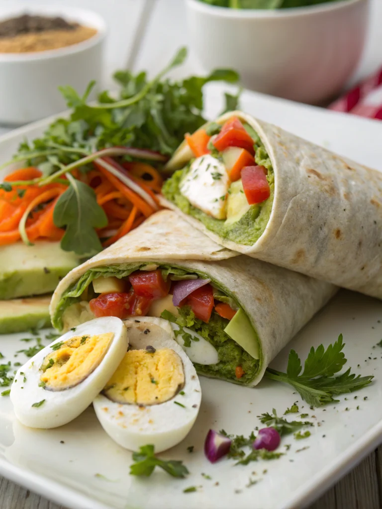 Wraps œufs durs, avocat et crudités