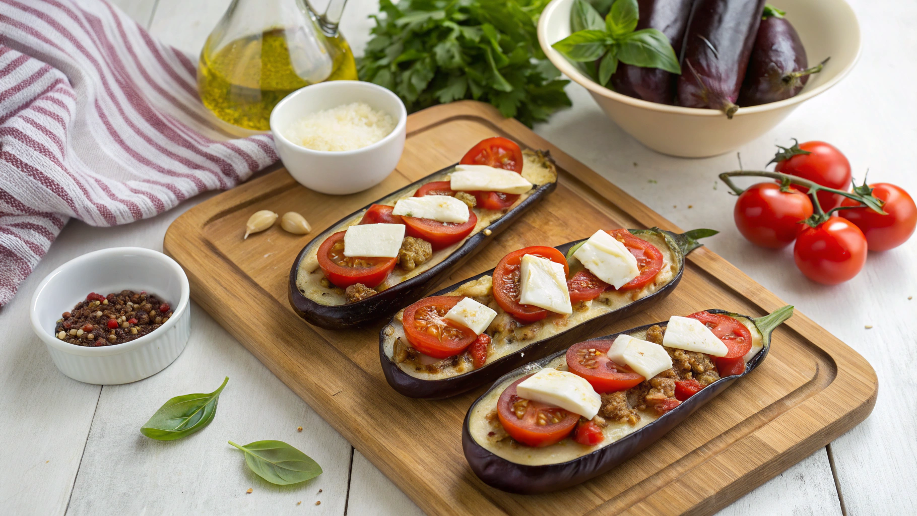 Ingrédients pour aubergines farcies tomate mozzarella