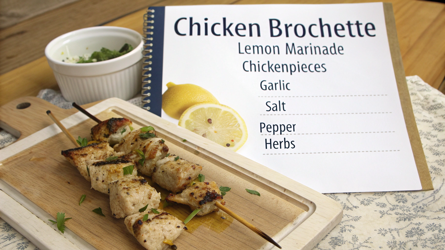 Ingrédients pour brochettes poulet marinade citron
