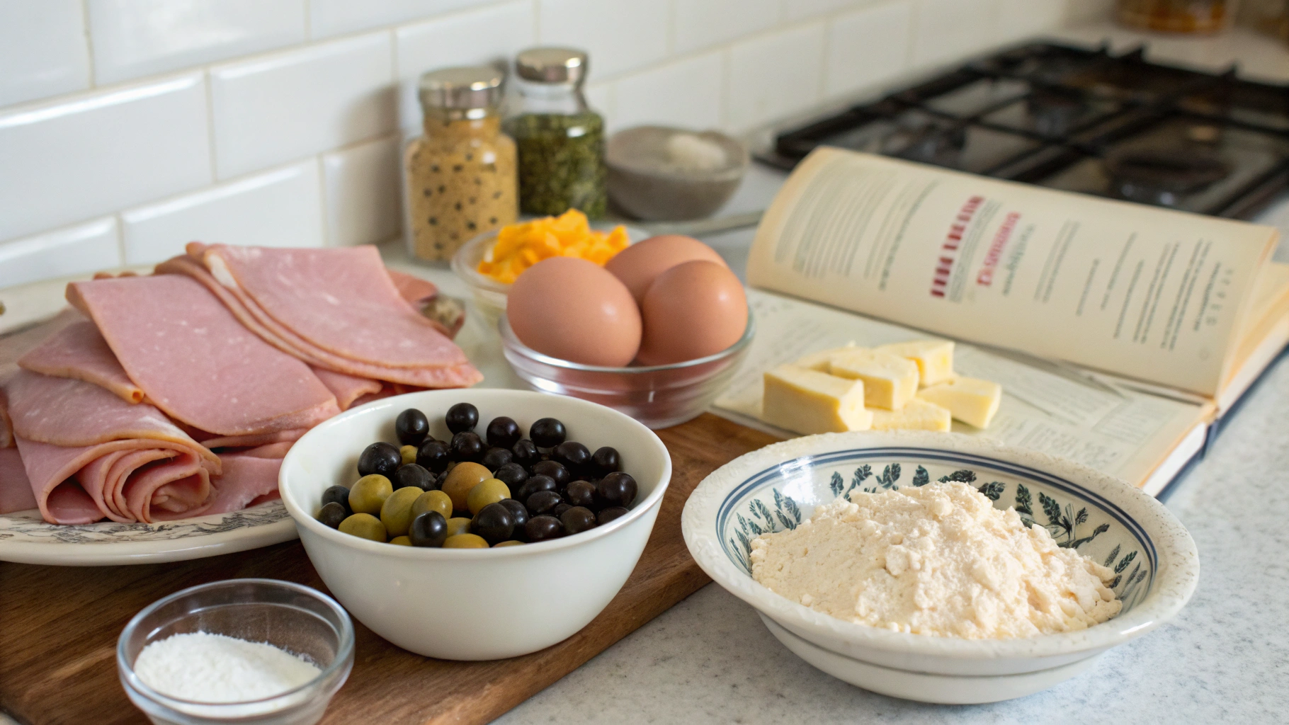 Ingrédients pour Cake salé olives et jambon