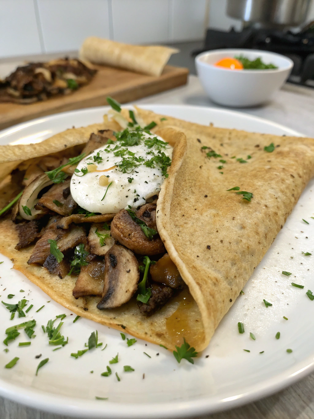 Crêpe complète champignons-œuf