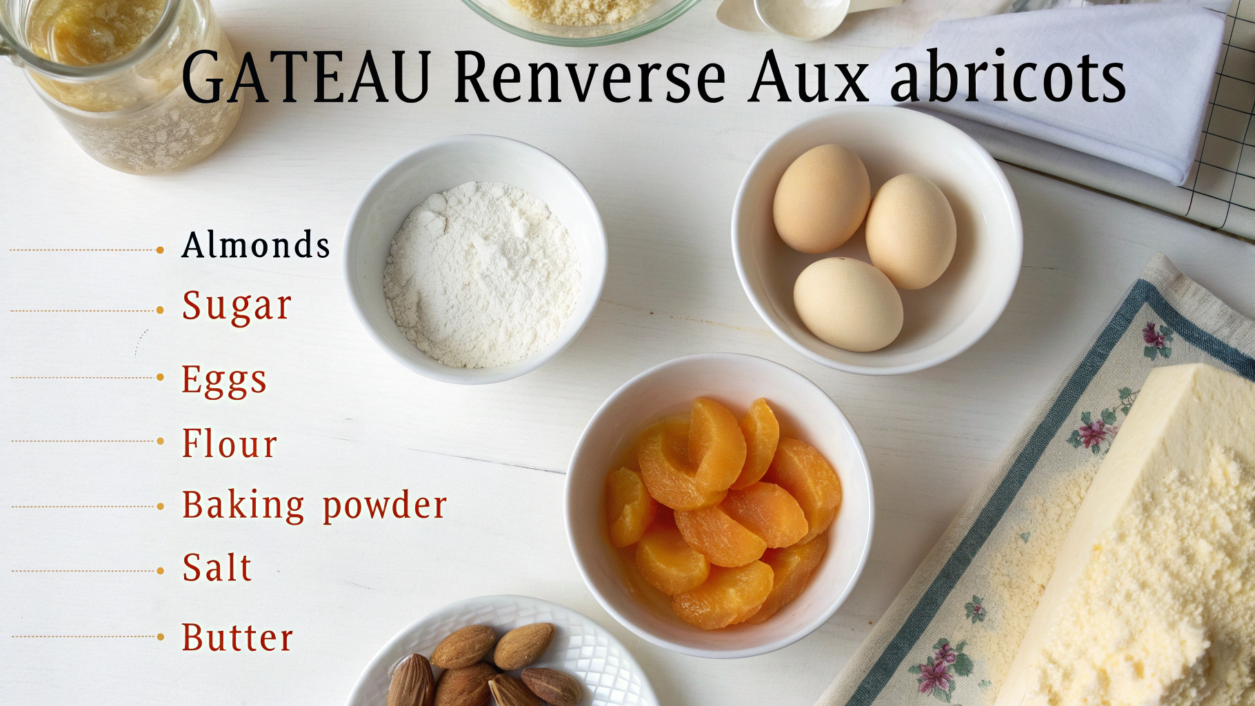 Ingrédients pour gâteau renversé aux abricots