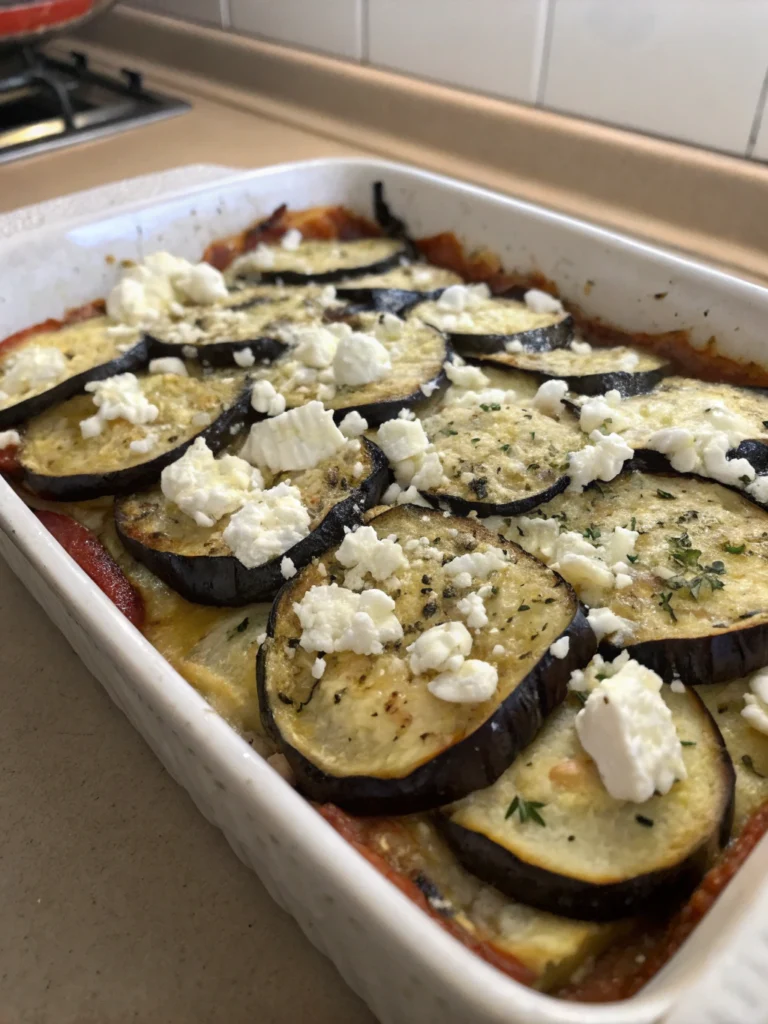 Gratin léger aubergines et feta