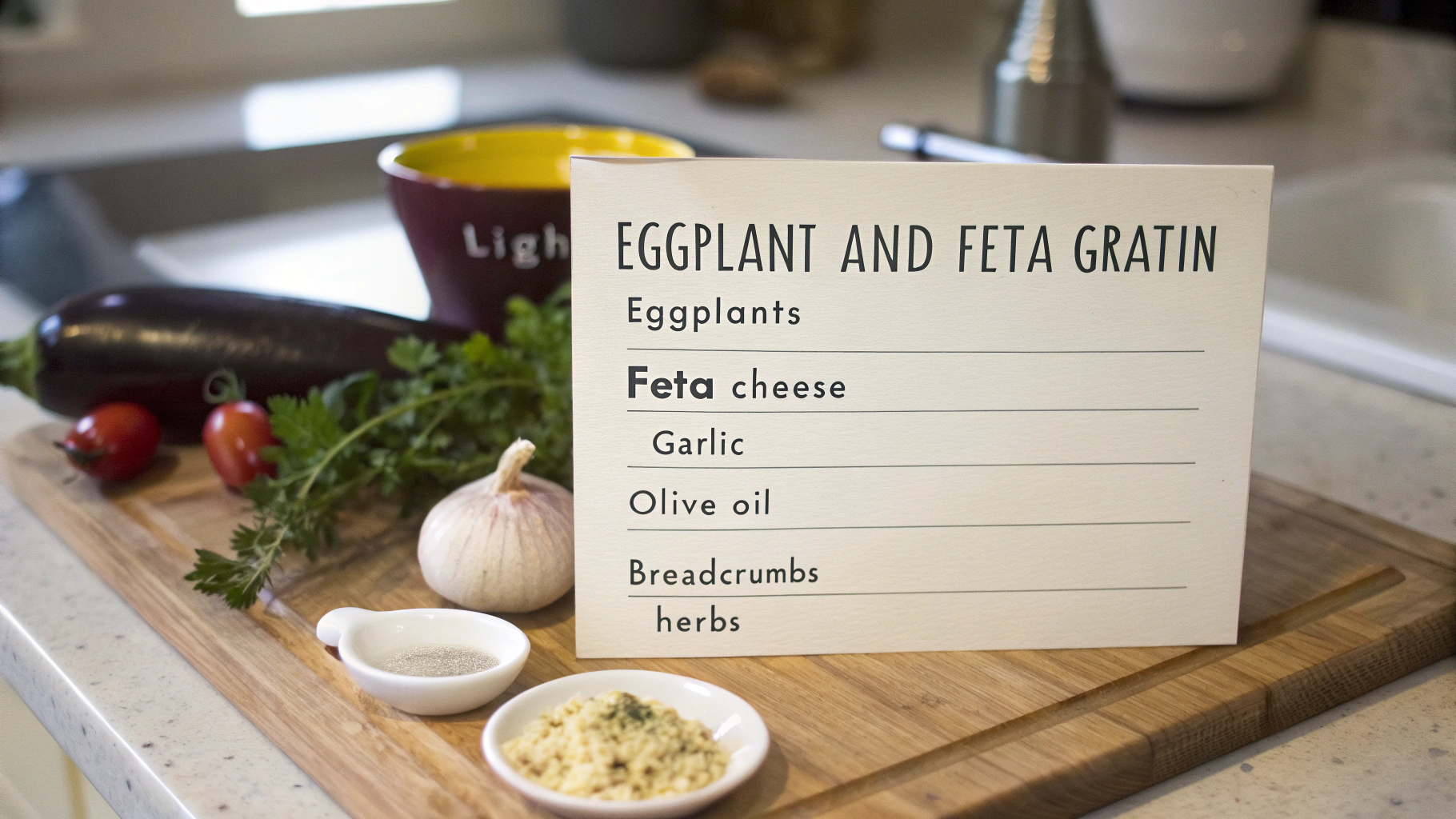 Ingrédients pour Gratin léger aubergines et feta