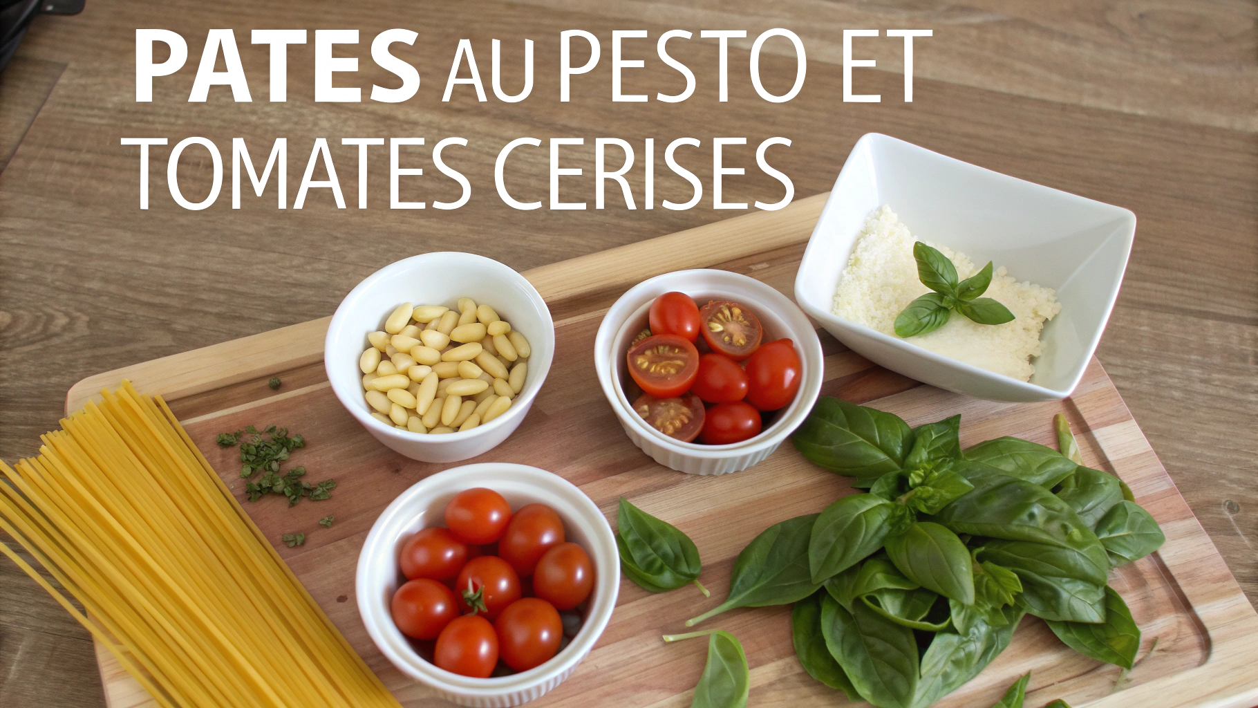 Ingrédients pour pâtes au pesto et tomates cerises