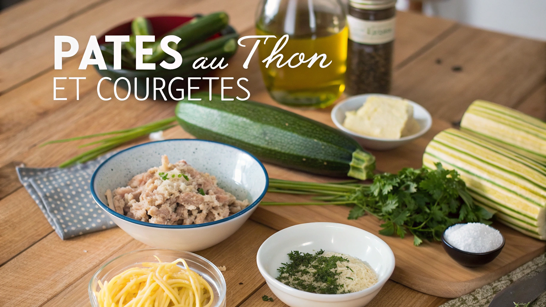 Ingrédients pour pâtes au thon et courgettes