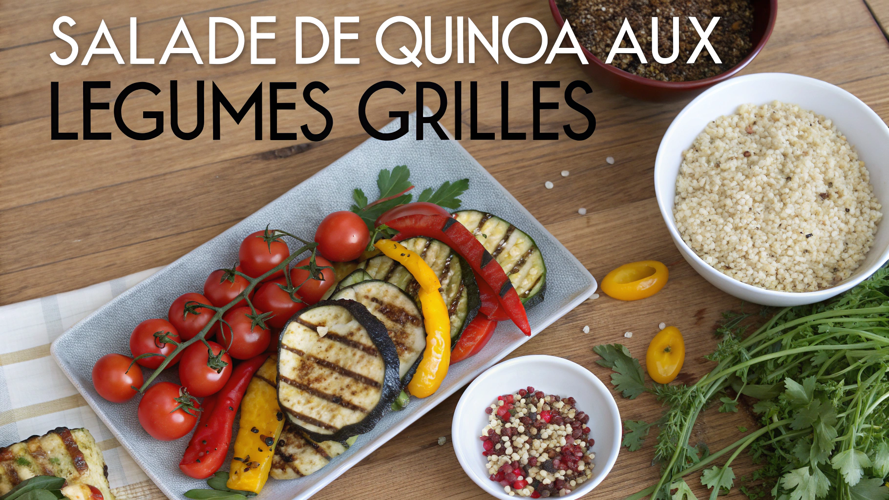 Ingrédients pour salade de quinoa aux légumes grillés