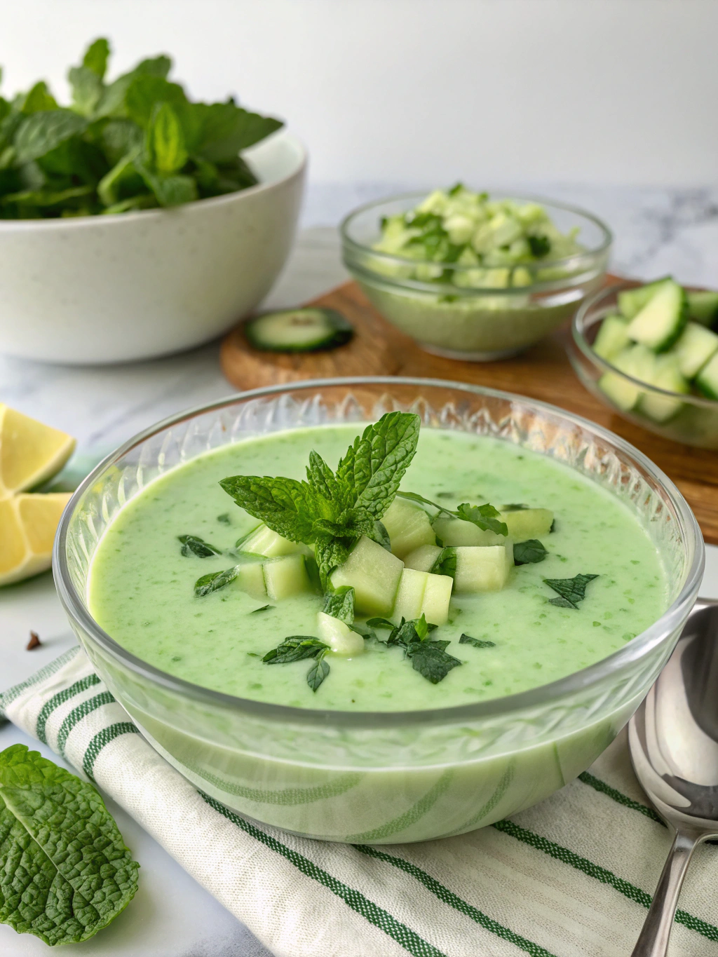 Soupe froide concombre yaourt menthe