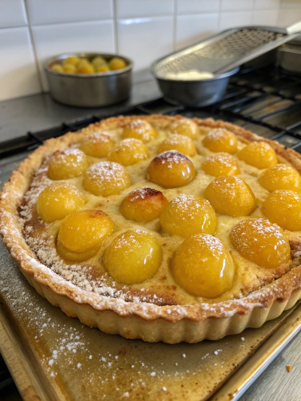 Tarte aux mirabelles dorée au four
