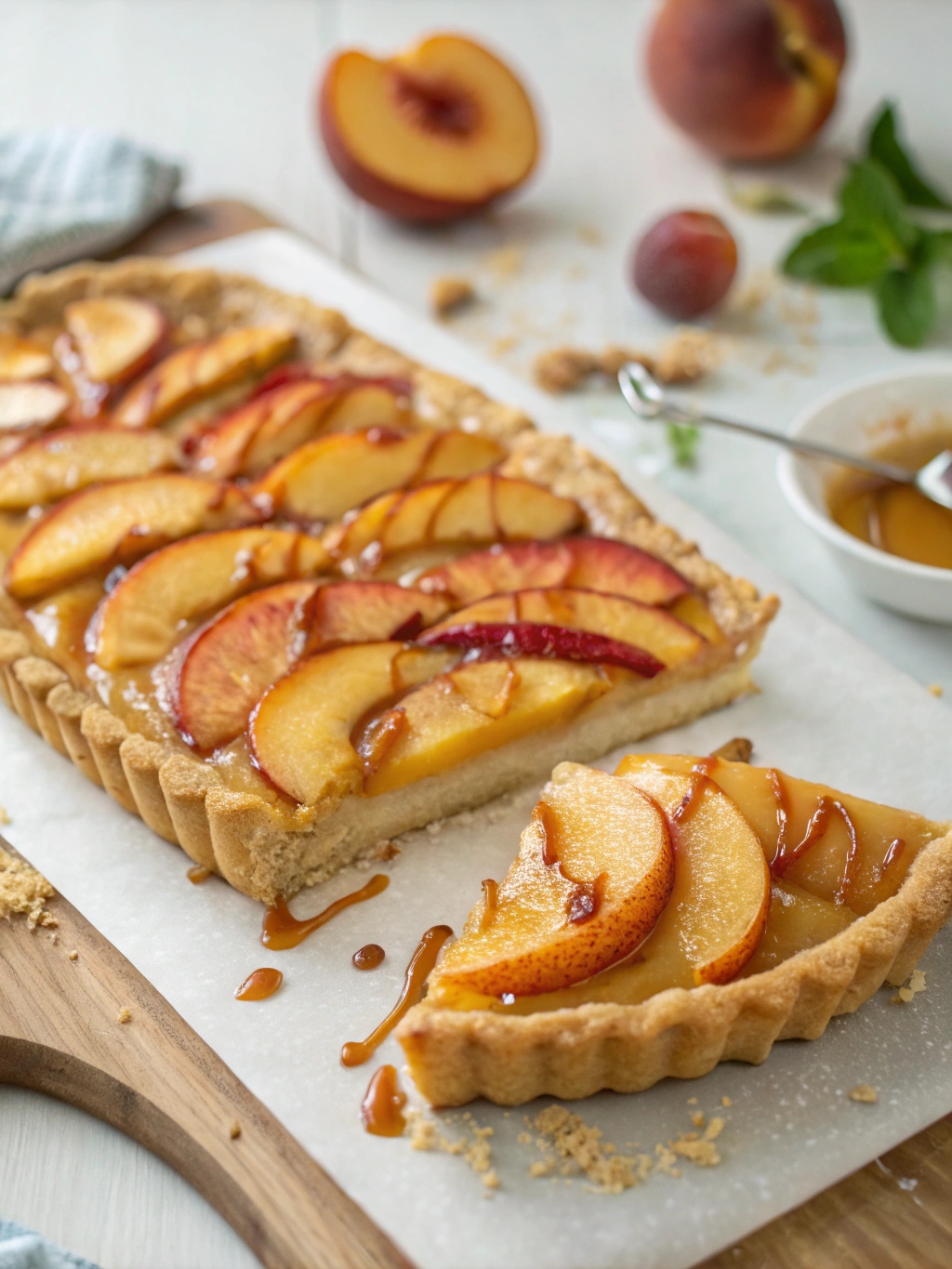 Tarte fine aux pêches caramélisées