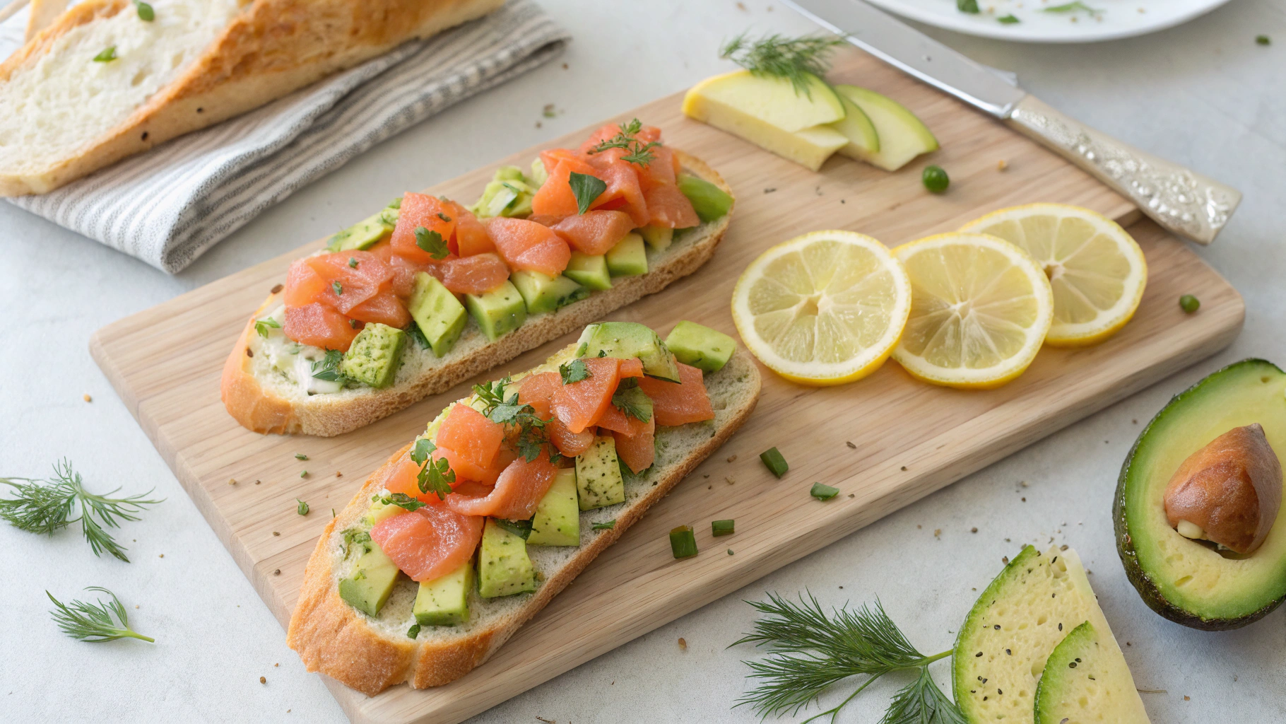 Ingrédients pour tartines saumon fumé avocat citron