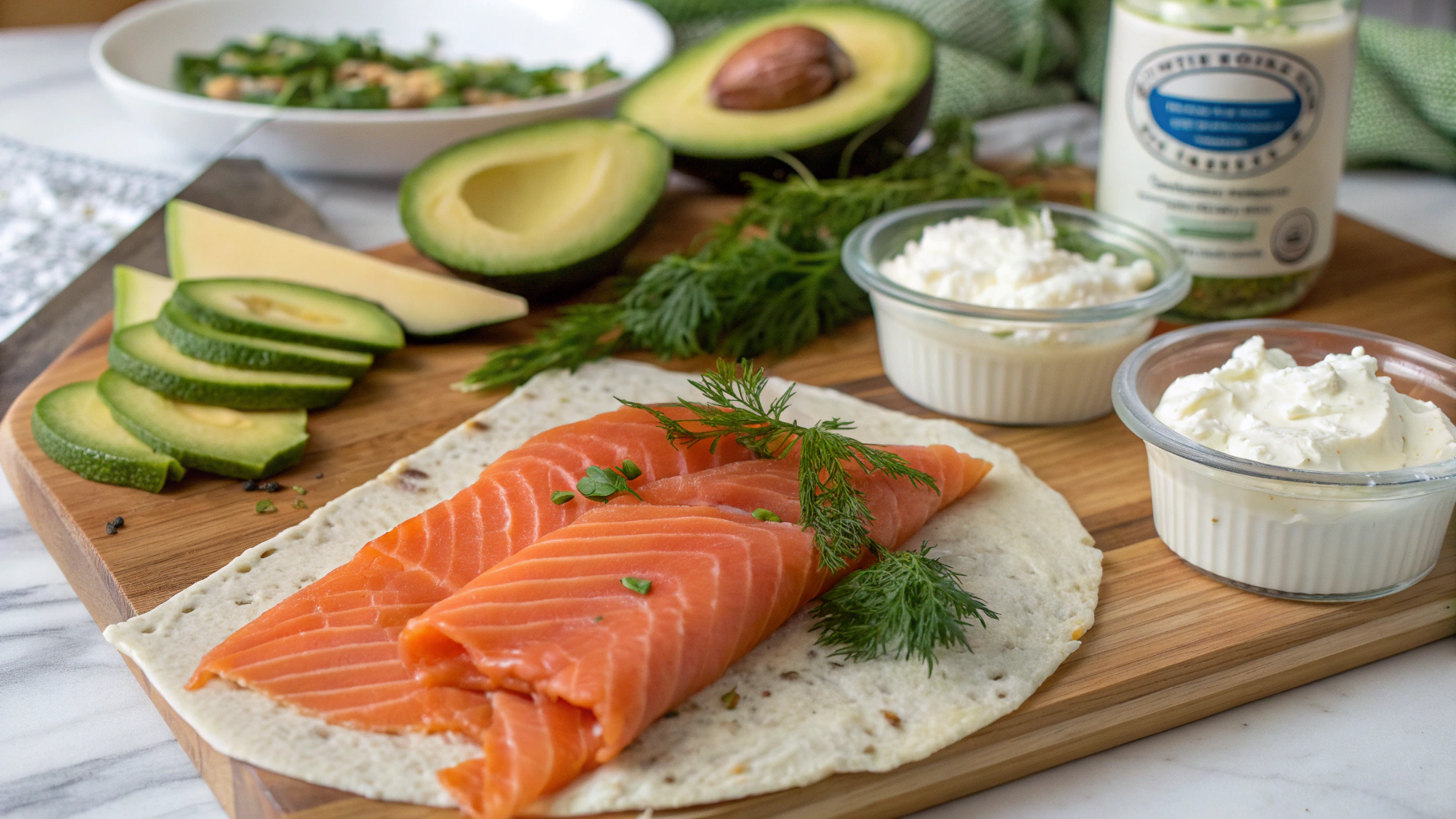 Ingrédients pour wraps saumon avocat fromage frais