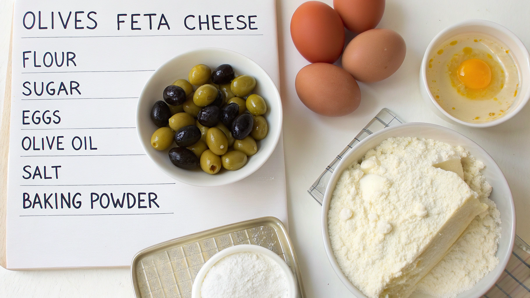 Ingrédients pour cake aux olives et feta