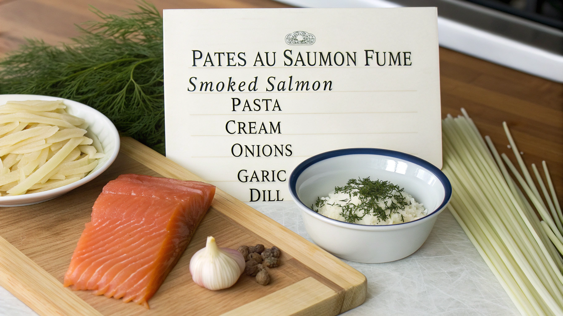 Ingrédients pour pâtes au saumon fumé