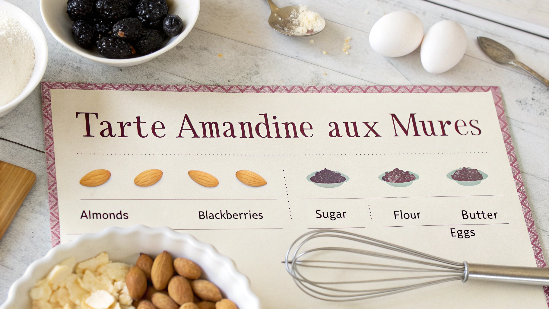 Ingrédients pour tarte amandine aux mûres