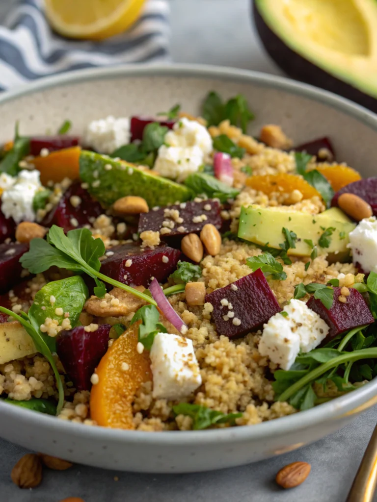 Salade tiède quinoa betteraves feta