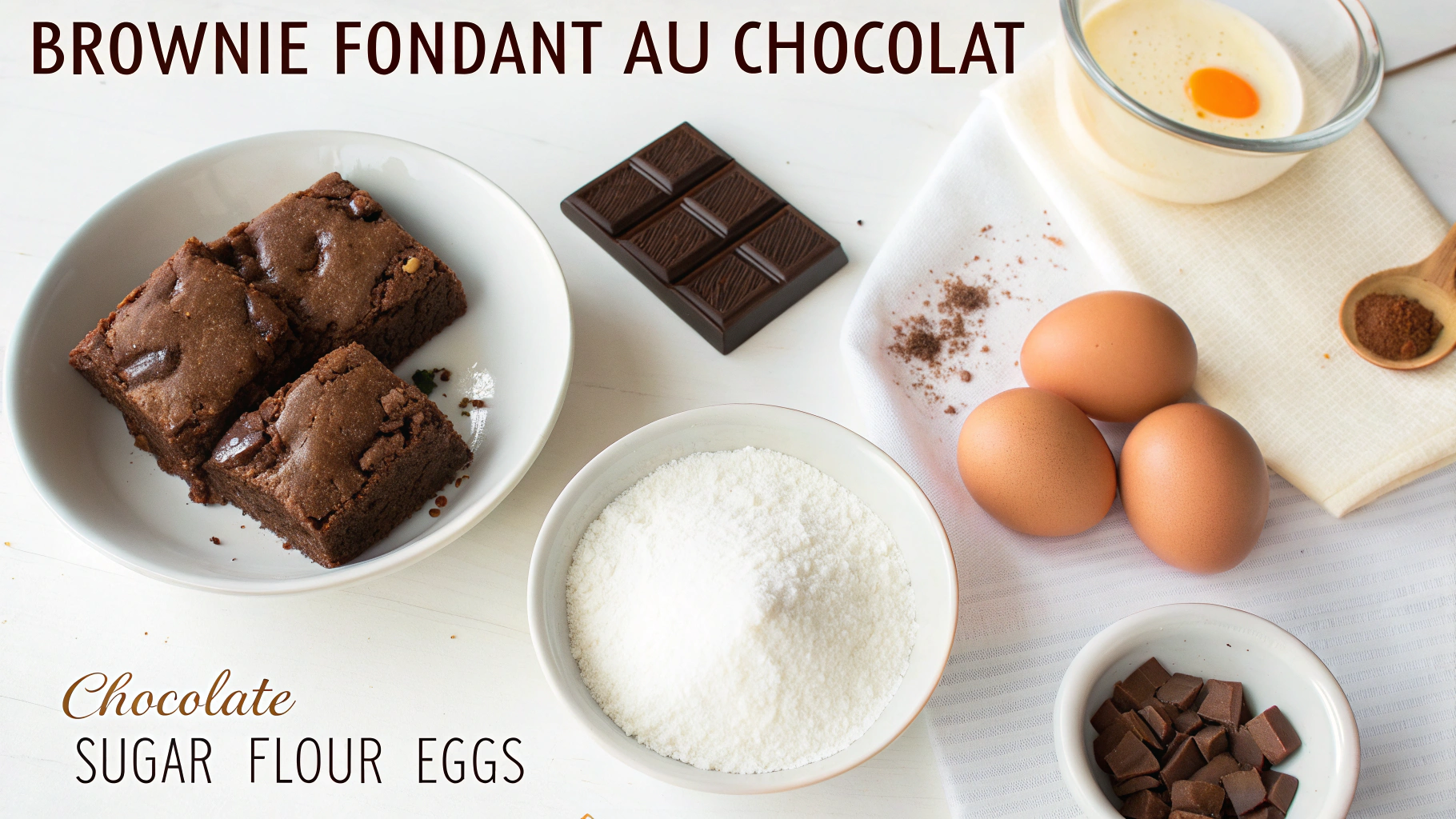 Ingrédients pour brownie fondant au chocolat