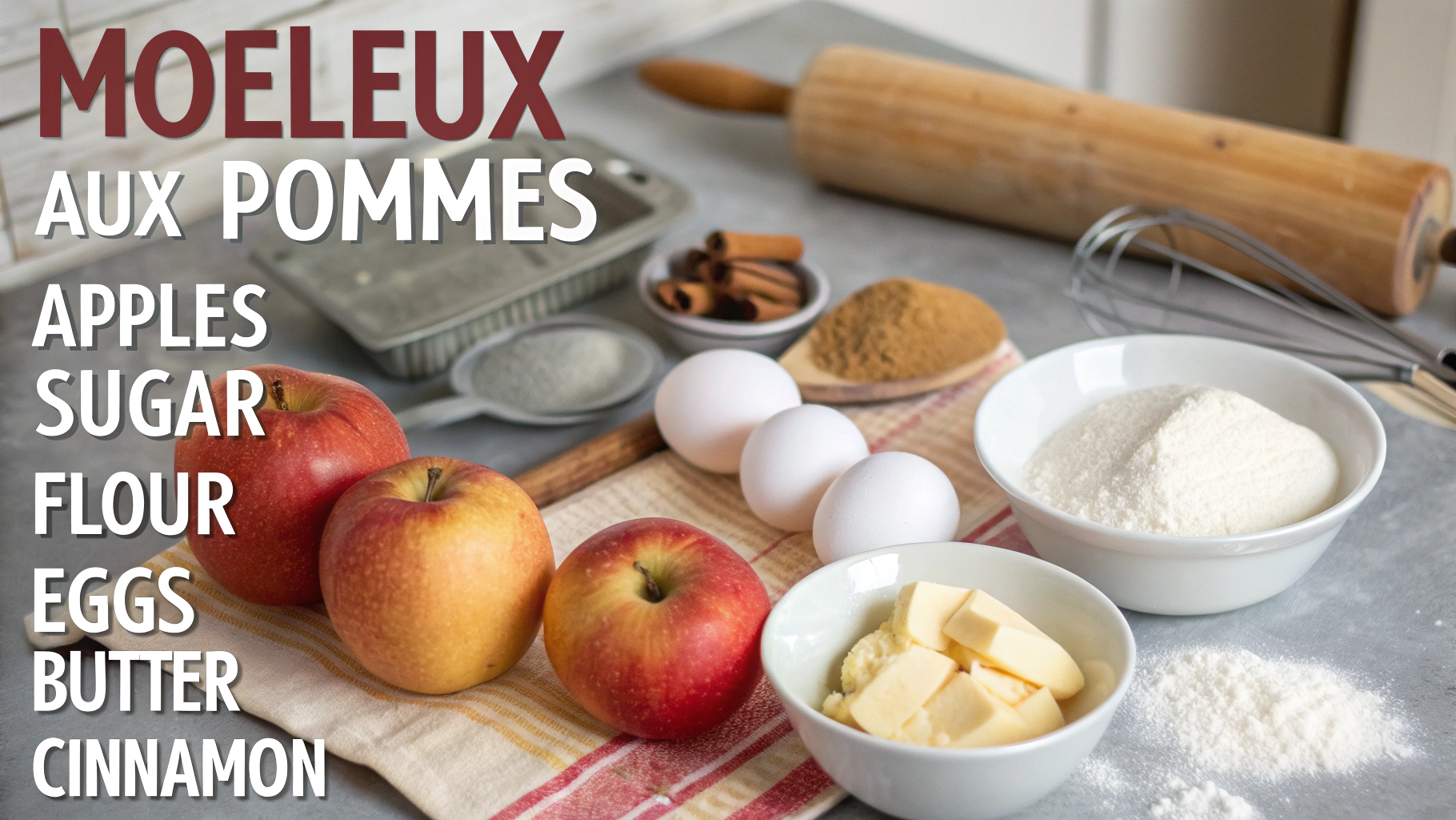 Ingrédients pour cake moelleux aux pommes
