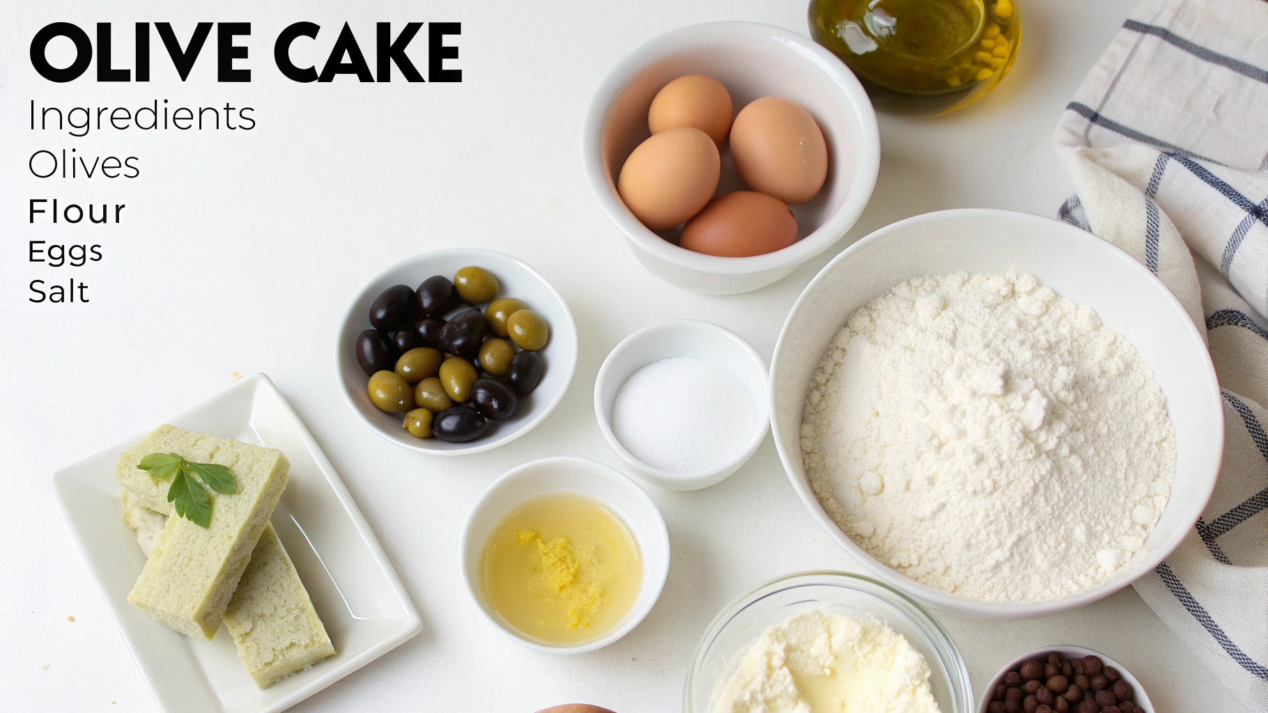 Ingrédients pour cake salé aux olives