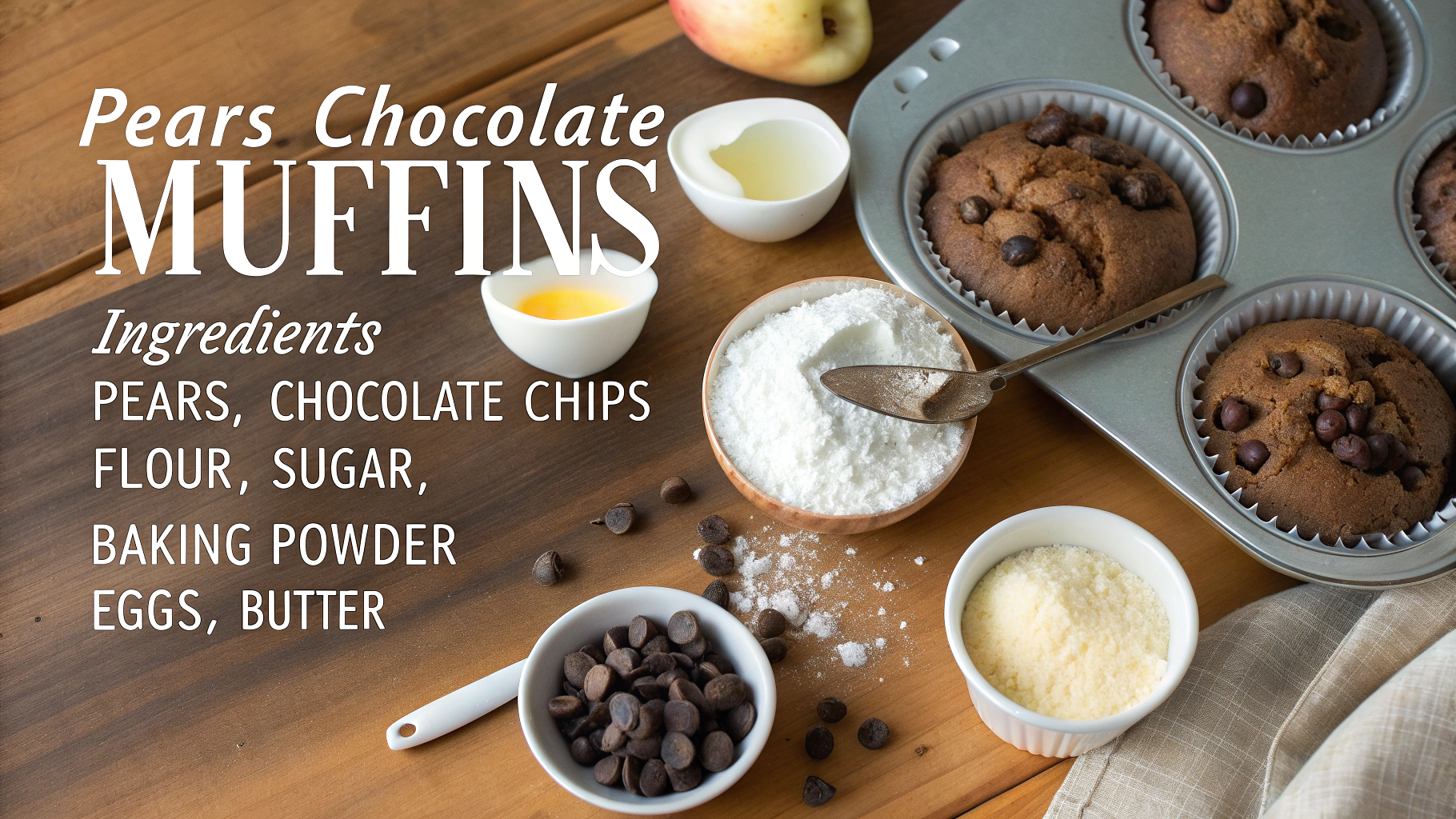 Ingrédients pour muffins aux poires et chocolat