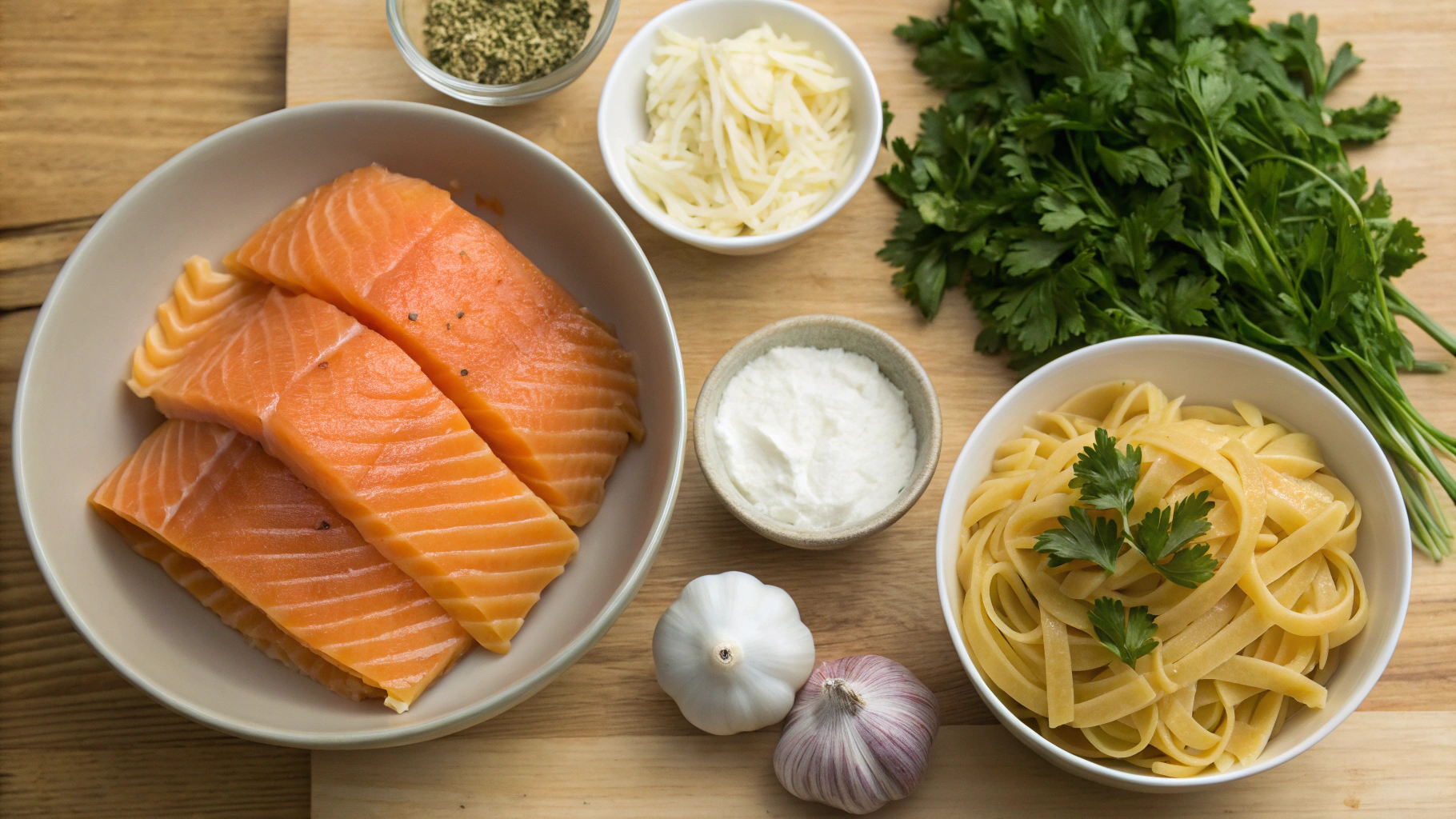 Ingrédients pour pasta au saumon crémeux
